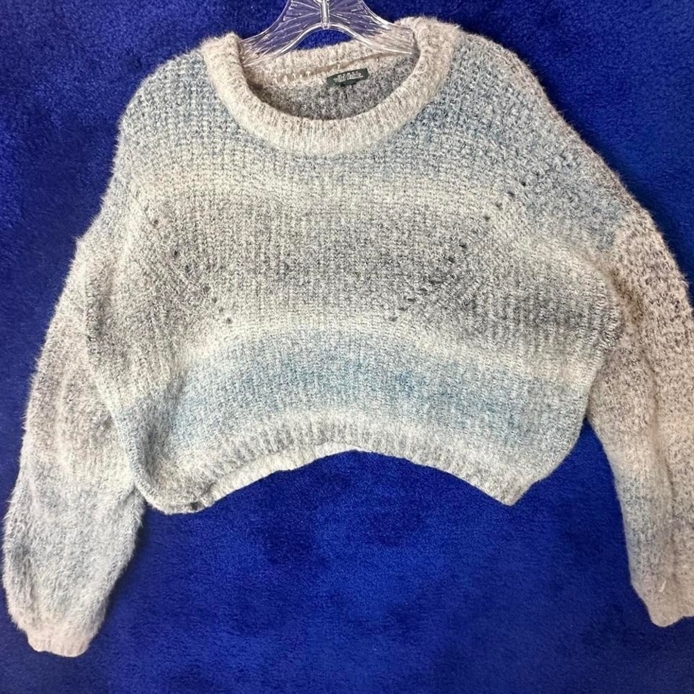 Blue and‎ white fuzzy sweater #winterfashion